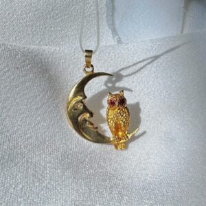 9ct Yellow Gold Moon & Owl Pendant