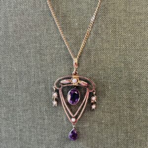 9ct Yellow Gold Amethyst & Pearl Chandelier Pendant