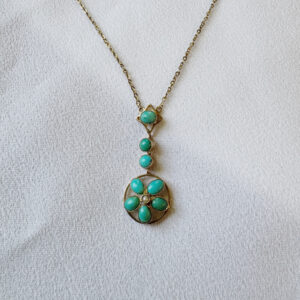 9ct Yellow Gold Turquoise & Pearl Necklace