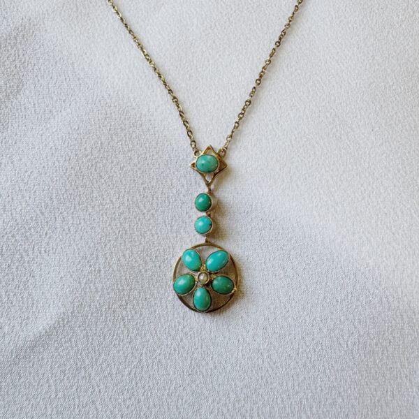 9ct Yellow Gold Turquoise & Pearl Necklace