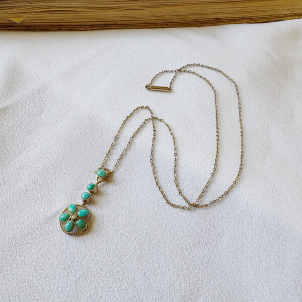 9ct Yellow Gold Turquoise & Pearl Necklace - Image 4