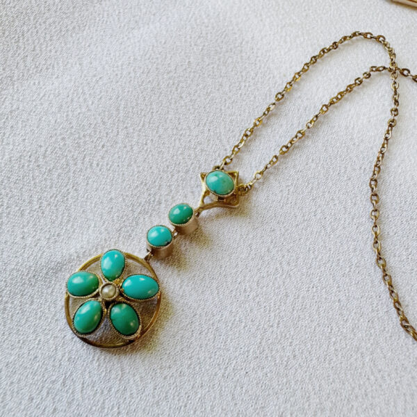 9ct Yellow Gold Turquoise & Pearl Necklace - Image 3