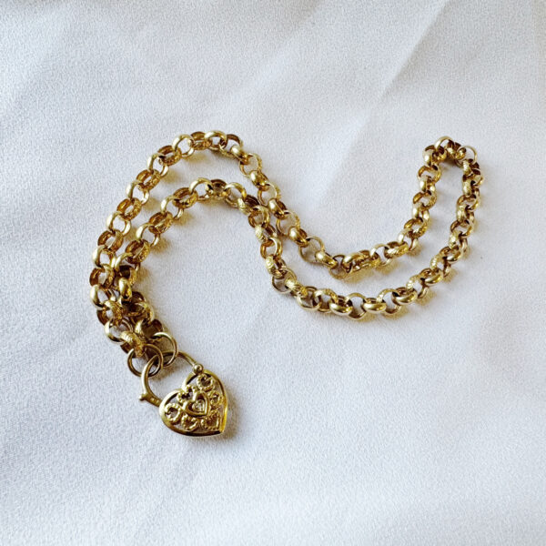 9k Yellow Gold Engraved Belcher Chain with Padlock - Image 2