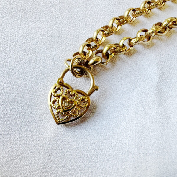 9k Yellow Gold Engraved Belcher Chain with Padlock - Image 3